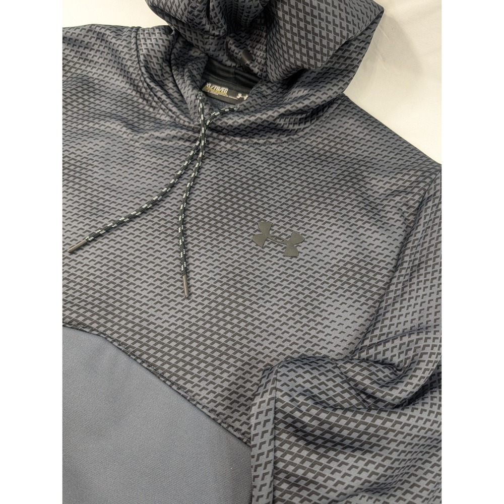 Under Armour Sweatshirt Hoodie Gray Metal Logo Loose Fit XL Mens Cold Gear